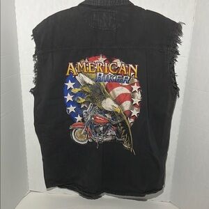 Black Distressed Denim biker Vest